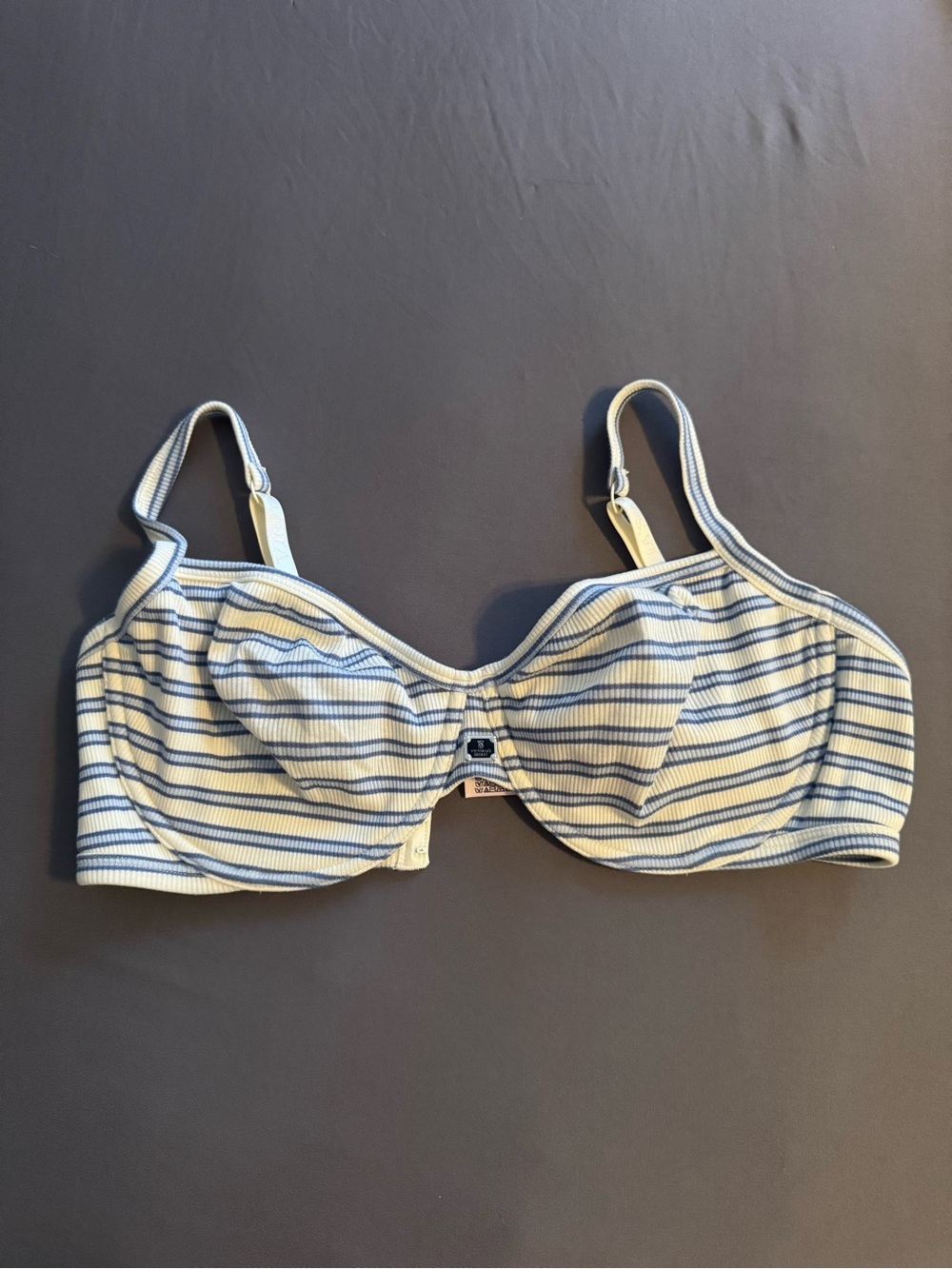 Victoria's Secret Cream and Light Blue Striped T Shirt Underwire Bra